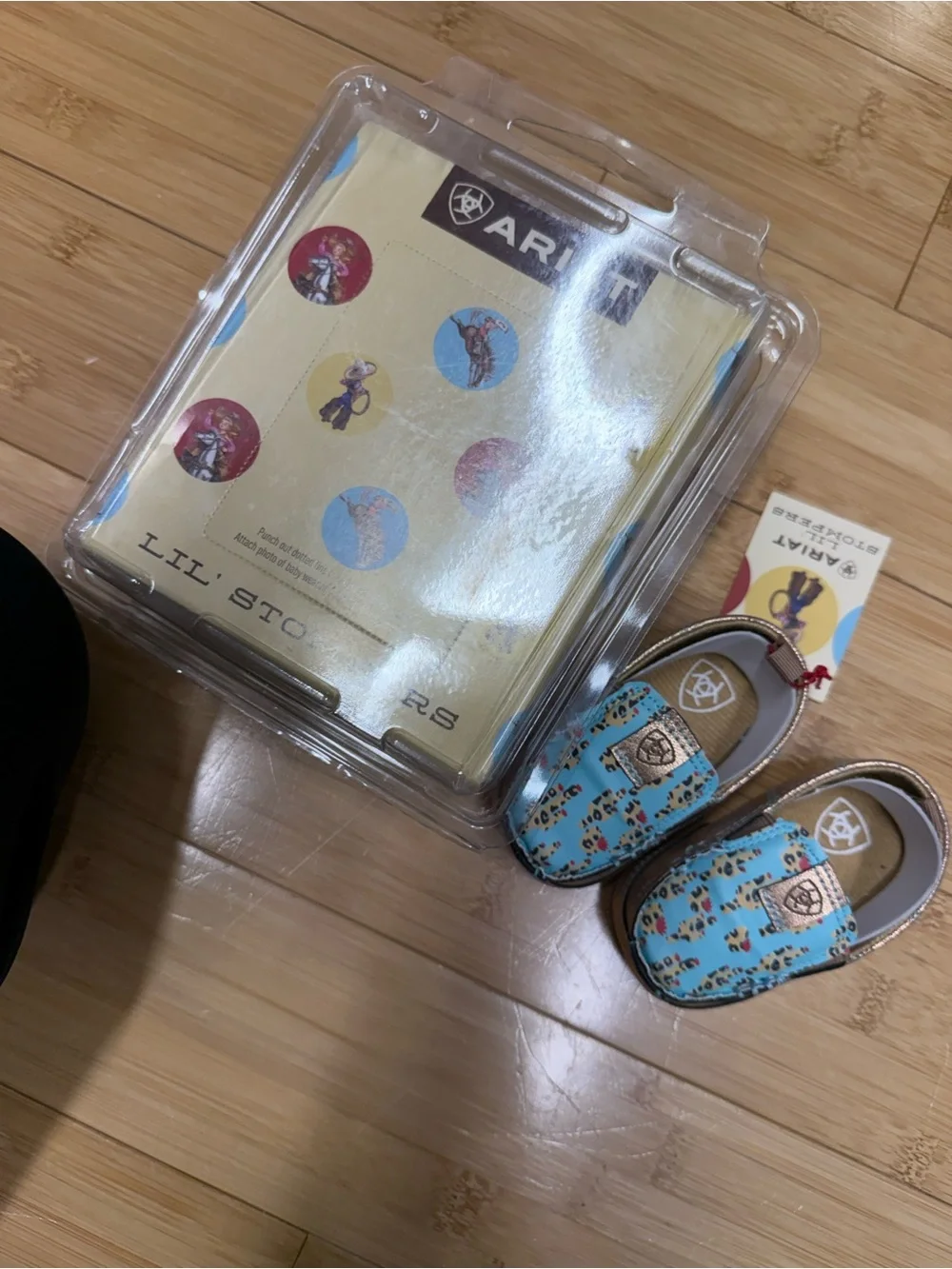 Ariat baby Light Blue Leopard Print Moccasins with Metallic Accents